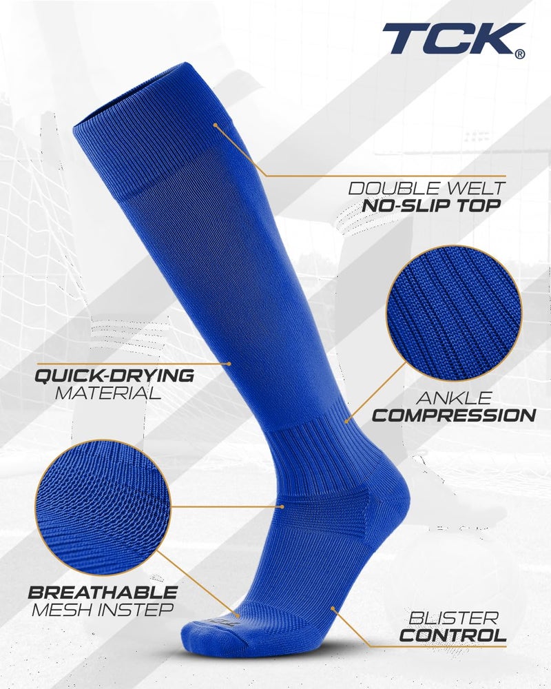 TCK Blue Soccer Socks Youth Boys Girls Womens Mens Performance Sport Sock Knee High Soccer Socks Kids Finale (Royal, Medium) - Image 2